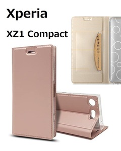 SONY Xperia XZ1 Compact SO-02K用PUレザー TPU 手帳型 フリップ ケース スタンド機能 ローズゴールド