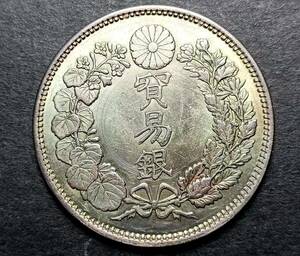 骨董品 １円スタート　　極美品 日本硬貨 貿易銀 大日本明治七年 旭日 比重：10.2 銀幣保証