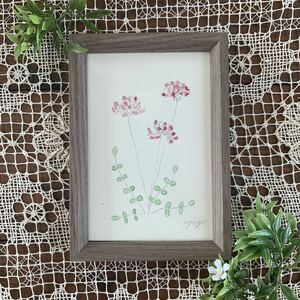 nyago 水彩画 れんげ 蓮華 花 絵 絵画 イラスト 植物画 ボタニカルアート アート インテリア 画家 真作 原画 直筆 シンプル おしゃれ 額縁