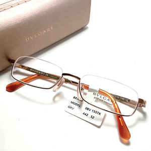 【bgeg63】新品　BVLGARI　ブルガリ　メガネフレーム 眼鏡　BV155TK-442　アンダーリム　スクエア　チタン×18金　18K　ゴールド×ブラウン