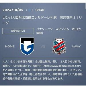 10/5　ガンバ大阪　 VS　北海道コンサドーレ札幌　カテゴリー4ミックス　ペアチケット