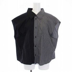 メゾンマルジェラ MM6 Maison Margiela 20SS Bicolor shirt ノースリーブシャツ ブラウス 切替 変形 36 S 黒 グレー S32DL0256