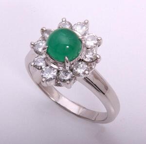 《質屋出品》Pt900★天然エメラルドキャッツアイ1.09ct+ダイアモンドリング★C-4076