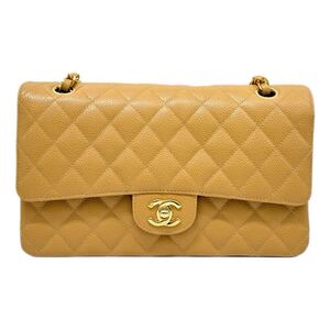 CHANEL シャネル マトラッセ 25cm チェーンショルダーバッグ ベージュ キャビアスキン ココマーク レディース ギャランティカード付き