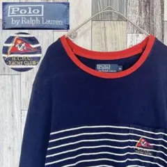 【定番人気】Polo by Ralph Lauren　リブ切替ロンT　紺　L相当