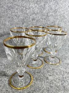 ビンテージ 金縁 クリスタルガラス リキュールグラス ワイングラス 6客セット メーカー不明 ★ グラス 金彩 バカラ 