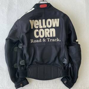 【プロテクター付属】イエローコーン YELLOW CORN バイクウェア ライディングジャケット ビッグロゴ バック刺繍 M ブラック 黒 メッシュ