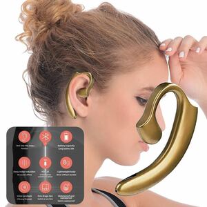 ワイヤレスイヤホン Bluetooth　イヤホン　 耳掛け型　スピーカー　イヤフォン イヤホンマイク 片耳　USB 充電 高音質 超軽量　ゴールド　3