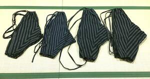 古布1116　カルサン４本まとめて　紐タイプ　袴タイプのモンペ　木綿　縞　着用可　リメイク材料