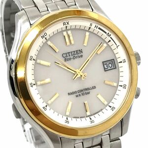 美品 CITIZEN シチズン Eco-Drive エコドライブ 腕時計 H415-S033039 電波ソーラー アナログ ラウンド カレンダー コレクション 動作OK