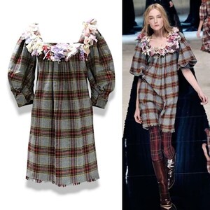 良品 ◆超レア◆ 国内正規品 D＆G DOLCE&GABBANA ドルチェ＆ガッバーナ アーティフィシャルフラワー チェック ワンピース 36 イタリア製