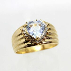 ◎中古美品◎１８金　アクアマリン　ダイヤ　0.13ct　リング 　12号