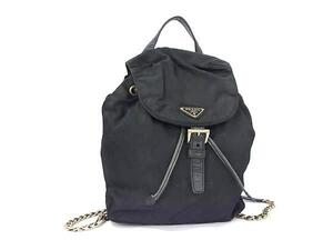 1円 PRADA プラダ テスートナイロン チェーン リュックサック バックパック デイパック レディース ブラック系 GA0807