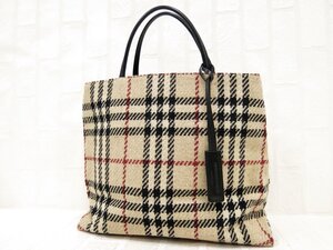 ◆超美品◆BURBERRY バーバリー◆ノバチェック◆ニット カーフ レザー 本革◆トート バッグ◆ベージュ ブラック レッド SV金具◆A8817