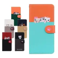 iphone11ケース　手帳型猫柄iphoneケース　オレンジ+水色
