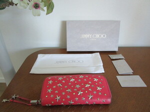 ★☆ＪＩＭＭＹ　ＣＨＯＯ　ジミーチュウ　ラウンドファスナー式長財布　スタースタッズレザーストーン PINK ピンク　SＧ805Ｊ　　保存袋　