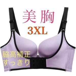 補正ブラジャー 育乳 美乳 3XL 紫 ナイトブラ 脇肉 盛りブラ 女性 補正下着 ノンワイヤー脇高補正 脇肉キャッチャーバストアップブラ