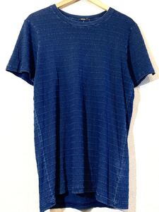 DENHAM◎Tシャツ◎インディゴ◎デニム◎裁断◎ボーダー◎背部ロゴ◎ハサミ◎ワンポイント◎デンハム◎定価15,000円◎ネイビー◎濃紺