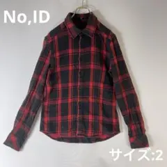 『No,ID』チェックシャツ　ネルシャツ　赤×黒　長袖　サイズ2