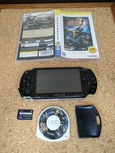 【美品、動作確認済】PSP 1000 ピアノブラック メモリースティック32MB付 モンスターハンターポータブル3rd付