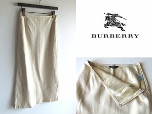 ネコポス対応 高級 BURBERRY LONDON バーバリー ロンドン サイドジップ リネンレーヨン ロングスカート 38 エクリュベージュ 三陽商会正規