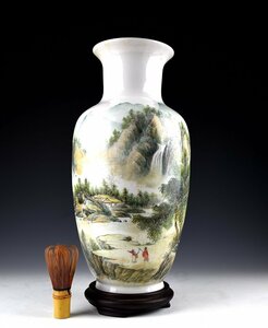 【蔵A1209】中国古美術　白磁彩色大瓶　民国期　40ｃｍ