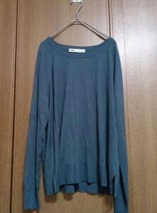 【ZARA☆レディース☆薄手ニット】ザラ☆長袖☆カットソー☆L☆グレー☆トップス