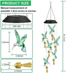 風鈴灯 ソーラー充電 ハチドリ装飾風鈴灯 携帯可能 LEDカラー アウトドア装飾ライト 自動点灯