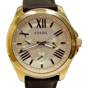 ◆◆ FOSSIL フォッシル クオーツ 腕時計 セシール デイデイト AM4532 ゴールド x ブラウン やや傷や汚れあり