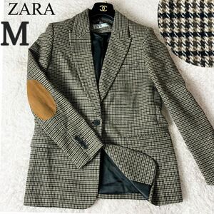 ZARA ザラ テーラードジャケット ブレザー エルボパッチ ゆったり ざっくり 秋い グレー 1つボタン チェック柄 総柄 M相当 ユニセックス