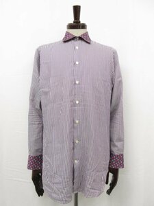 超美品 【エトロ ETRO】 ストライプ柄 ワイドカラー 長袖シャツ (メンズ) size41 白×紫 イタリア製 172-11454-3013 ●29MK2297●