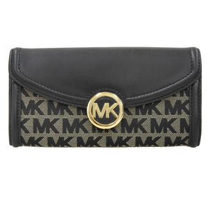 【本物保証】 超美品 マイケルコース MICHAEL KORS MK ロゴ ホック付長財布 かぶせ蓋長財布 ブラック ゴールド金具