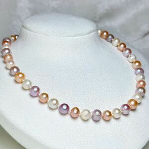 綺麗！マルチカラー！天然パールネックレス42cm 本真珠ネックレス　pearl jewelry SILVER 