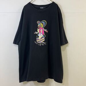 XLARGE プリントTシャツ 半袖Tシャツ 半袖カットソー 刺繍ロゴ 黒 ブラック コットン 希少 エクストララージ【レターパックプラス郵送可】Q