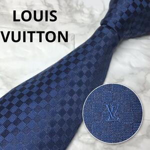 LOUISVUITTON ルイヴィトン マイクロダミエ　ネクタイ　ブルー