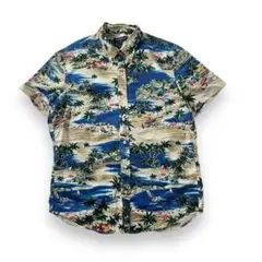 90s j.crew アロハシャツ ビーチ  ヤシの木 総柄 半袖 USA古着