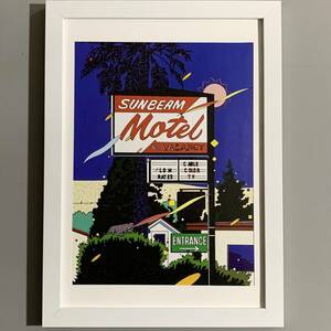 ■鈴木英人■「SUNBEAM MOTEL 1982」/B5額装品/貴重イラスト/印刷物/インテリア G569