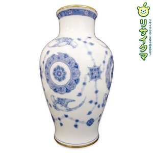 【中古】M▽大倉陶園 瑞鳥文花瓶 呉須更紗鳥絵 壺 花器 (38075)