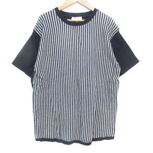 ザショップティーケー Tシャツ カットソー 半袖 ラウンドネック 切替 ストライプ柄 大きいサイズ XL 紺 白 ネイビー ホワイト /FF4 メンズ