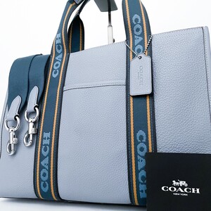 1円■新品同様■現行品■入手困難色■超希少デザイン■型崩れ無し■COACH コーチ 2way トートバッグ ビジネス A4 メンズ レディース ブルー