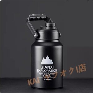 ☆新品 ブラック 二重壁の真空断熱 超高品質 広口 ステンレス保温保冷氷筒 2L 氷が入れやすい キャンプやアウトドア 野外登山 14x28cm