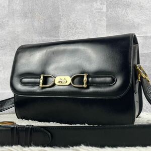 極美品 CELINE セリーヌ ショルダーバッグ サコッシュ ポシェット オールレザー 馬車金具 斜め掛け 肩掛け フラップ メンズ ステッチ 黒