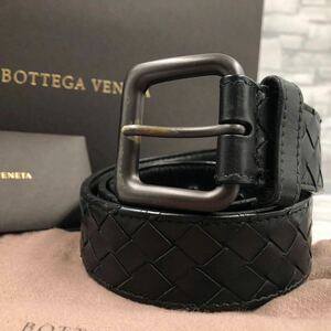 【美品】Bottega Veneta ボッテガヴェネタ ベルト イントレチャート 編み込み メッシュ レザー 本革 ブラック 黒 ビジネス メンズ 90サイズ