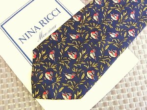 ♪33922D♪状態並品【鳥 草葉 植物 柄】ニナリッチ【NINA RICCI】ネクタイ