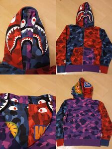 A BATHING APE Crazy Shark Wide Fit Full Zip Double Hoodie エイプ クレイジー ダブル シャークパーカー size Ｍ 限定