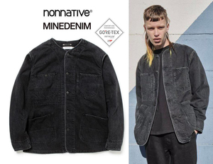 美品 21A/W nonnative × MINEDENIM DENIM COVERALL with GORE-TEX INFINUM ブラックデニム サイズ1 カバーオール ゴアテックス 秋冬