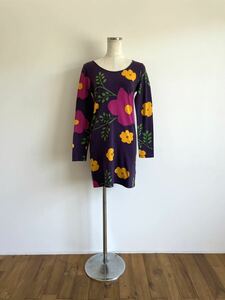 マリメッコ/marimekko/ワンピース/XS/総柄/コットン×ポリウレタン/ストレッチ/花柄/長袖/パープル×オレンジ×ピンク/良品美品