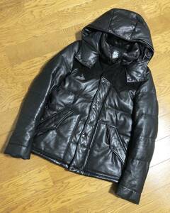 [ACANTHUS] 12AW 定価99,750 DEER SKIN DOWN JKT オールレザーダウンジャケット ディアレザー S 鹿革 ブラック アカンサス