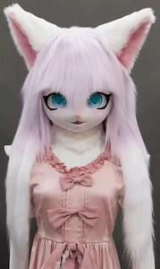 着ぐるみヘッド 猫 薄い紫 全頭ヘッド ケモノ マスク ファースーツ ぬいぐるみ コスプレ コスチューム