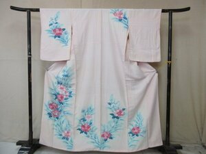 1円 中古 正絹 着物 訪問着 縮緬 式典 和装 和服 アンティーク 花柄 枝花 枝葉 洋花 高級 袷 身丈150cm 裄63cm【夢職】★★★